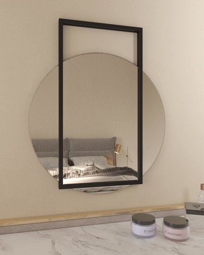 Дизайнерское настенное зеркало Glass Memory Terraform в металлической раме черного цвета D830